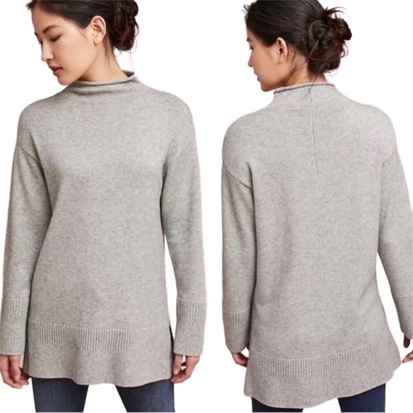 Moth by Anthropologie Grey Saskia Mock Neck Tunic Pullover Sweater Size Medium - Picture 1 of 8